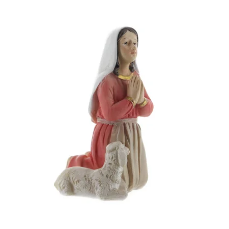 Statue de Bernadette et un mouton en résine colorée 12cm