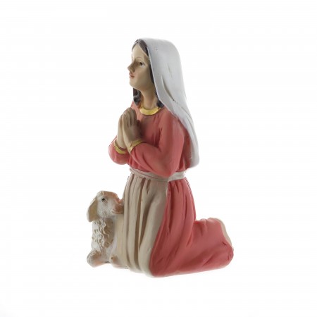 Statua di Bernadette e una pecora in resina colorata 12 cm