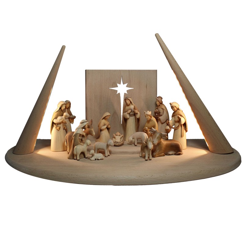 Wooden Nativity Scene with Led lights 17 figures 12cm