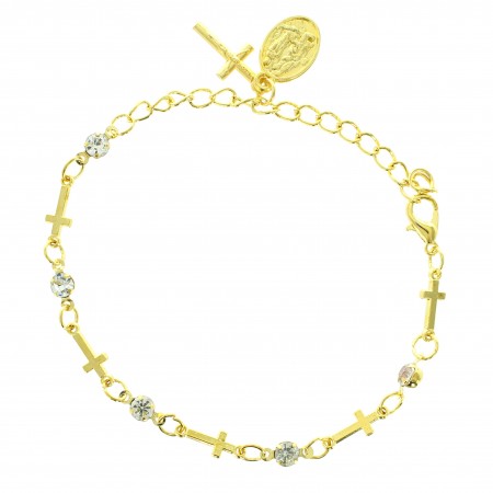 Bracciale con catena d'oro, strass e croce