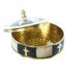 Round rosary box in mother-of-pearl and brass