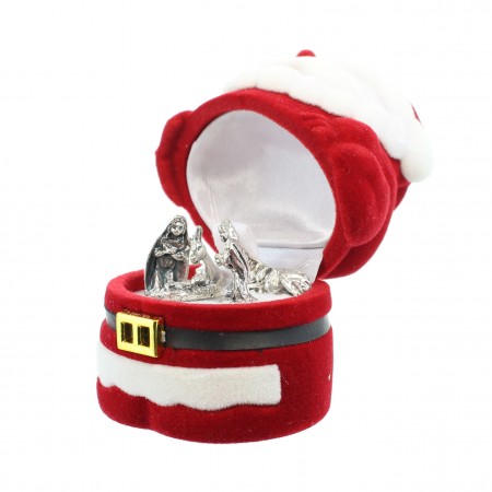Velvet cot box with Father Christmas and metal figures