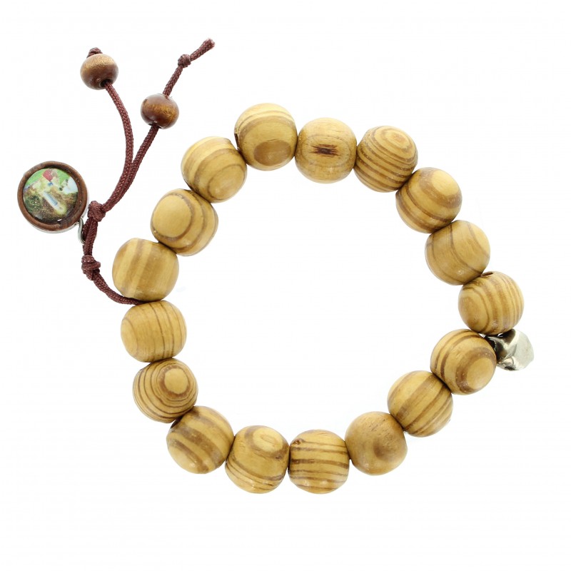 Bracelet with wooden beads and Lourdes medal