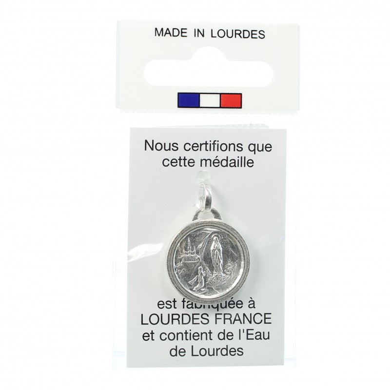 Médaille en métal de l'Apparition avec de l'eau de Lourdes 17,5mm