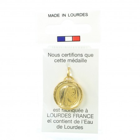 Medaglia placcata in oro della Madonna con acqua di Lourdes 17 mm