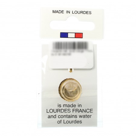 Médaille en métal doré de la Vierge avec eau de Lourdes 17mm