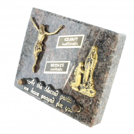 Plaque funéraire de l'Apparition et du Christ crucifié en bronze et granit 12x10cm