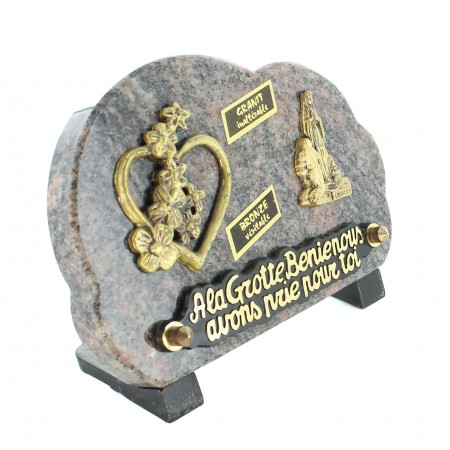 Plaque funéraire de l'Apparition en bronze et granit 18x14cm