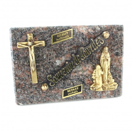 Funerary plaque of the Apparition in granite and cross in bronze 18x12cm