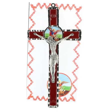 Cross of Saint Michael in metal and red background