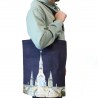 Sac tissu bleu illustré avec la Basilique de Lourdes