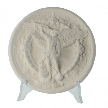 Assiette en plâtre de Saint Michel 15cm avec support acrylique