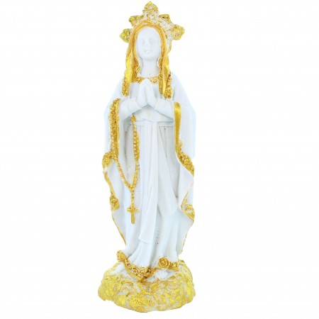 Statua di Nostra Signora di Lourdes da 12 cm in glitter bianco e oro