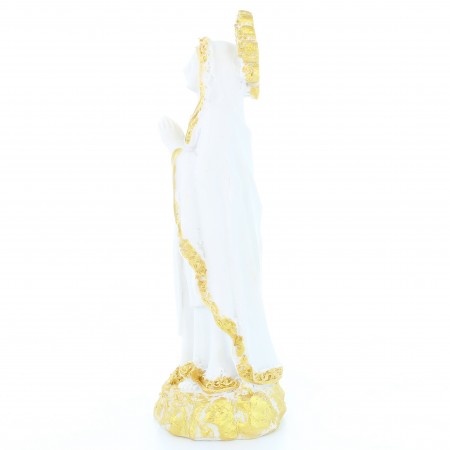 Statue de Notre Dame de Lourdes blanche à paillettes dorées de 12cm