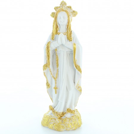 12cm statue of Our Lady of Lourdes in white and gold glitter