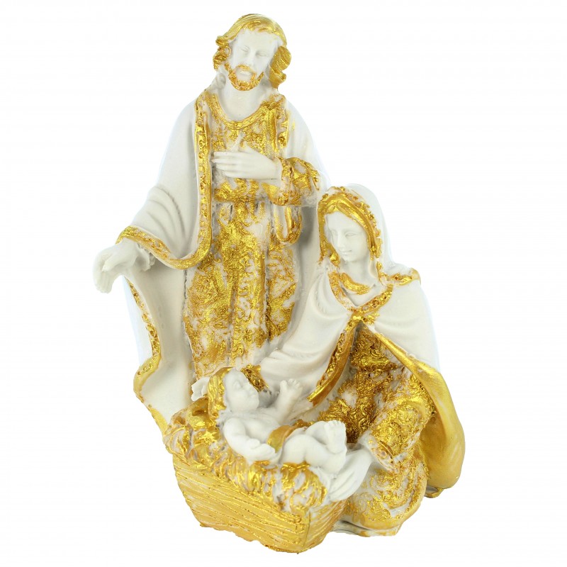 Presepe della Sacra Famiglia da 12 cm in bianco e oro