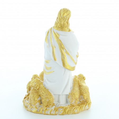 Statue de Jésus Berger blanche et dorée de 10cm