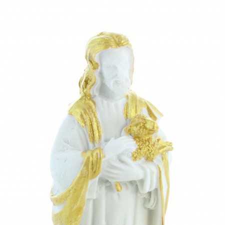 Statua di Gesù Pastore da 10 cm in bianco e oro
