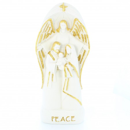 Statue of the Holy Family with an angel white and gold