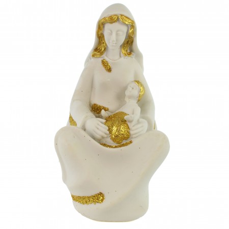 Statue de la Vierge à l'enfant blanche et doré pailleté de 13cm