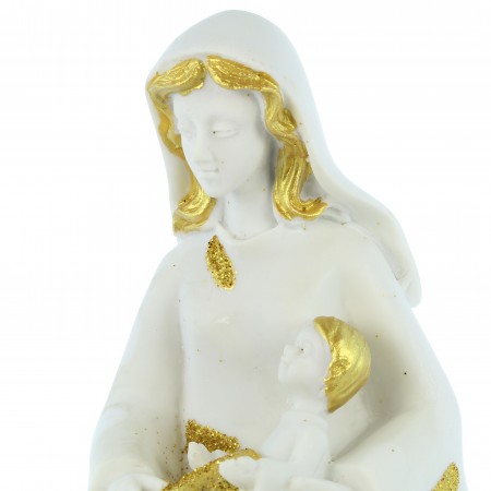Statue of the Virgin and Child white and gold glitter 13cm