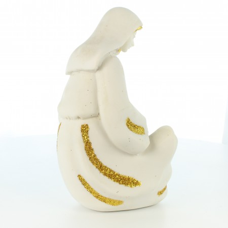 Statua della Madonna e del Bambino in glitter bianco e oro 13cm