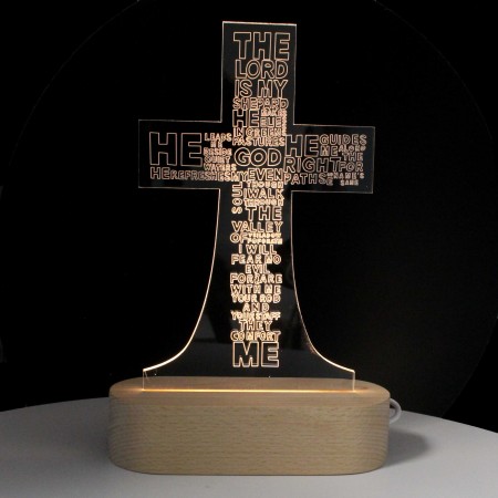 LED cross with religious text in English