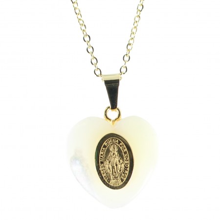 Set with Miraculous Medal pendant on 20mm pearly heart and gold chain