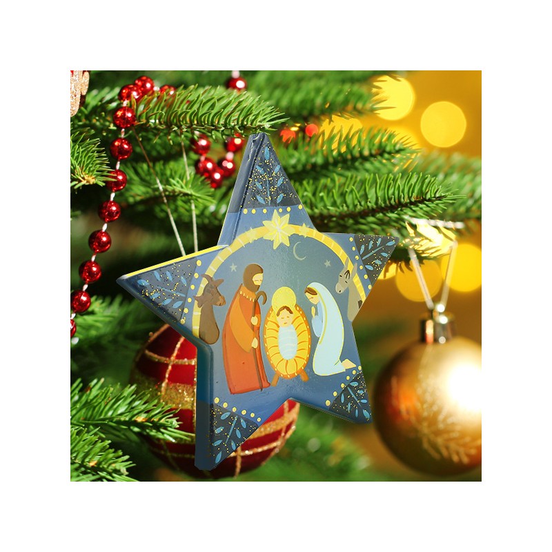 Decorazione per albero di Natale della Sacra Famiglia in legno blu