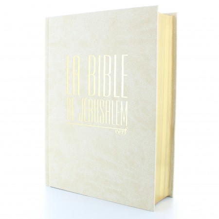 Jerusalem Bible in white and gold, compact format