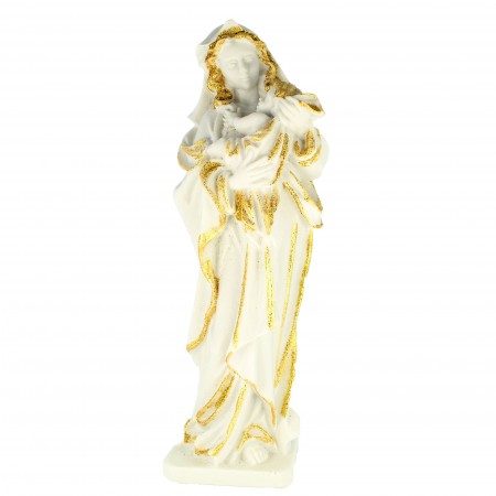 Statue of the Virgin and Child in white resin and glitter 19cm