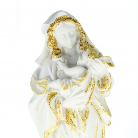 Statue de la Vierge à l'Enfant en résine blanche et pailletée 19cm