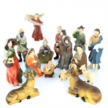 Presepe in resina dipinto a mano con 15 figure