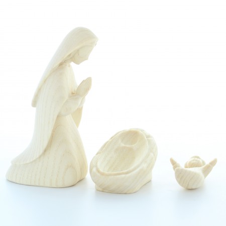 Crèche en bois naturel 3 pièces 15cm