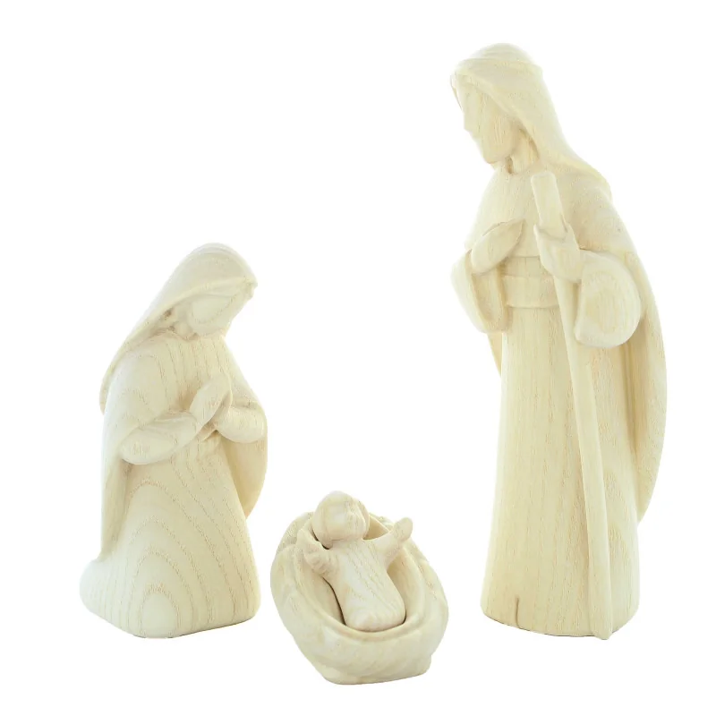 Natural wooden Nativity Scene 3 pieces 15cm
