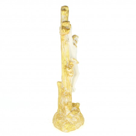 Crucifix en résine blanche et paillettes dorées 17cm