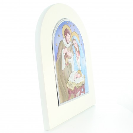 Frame of the Holy Family in silver-plated wood 25x30cm