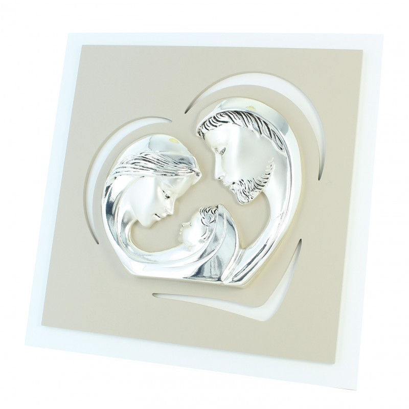 Frame of the Holy Family in silver-plated wood 17x17cm