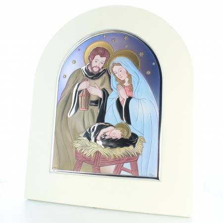 Frame of the Holy Family in silver-plated wood 25x30cm