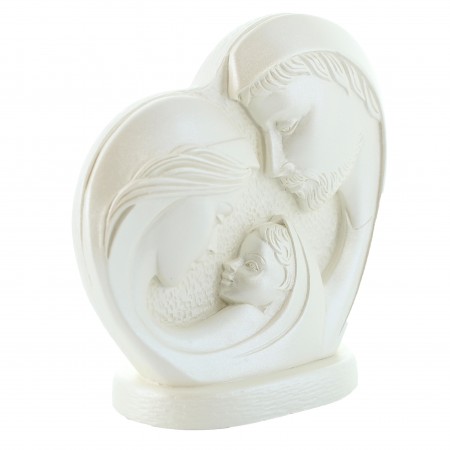Heart-shaped statue of the Holy Family in white resin
