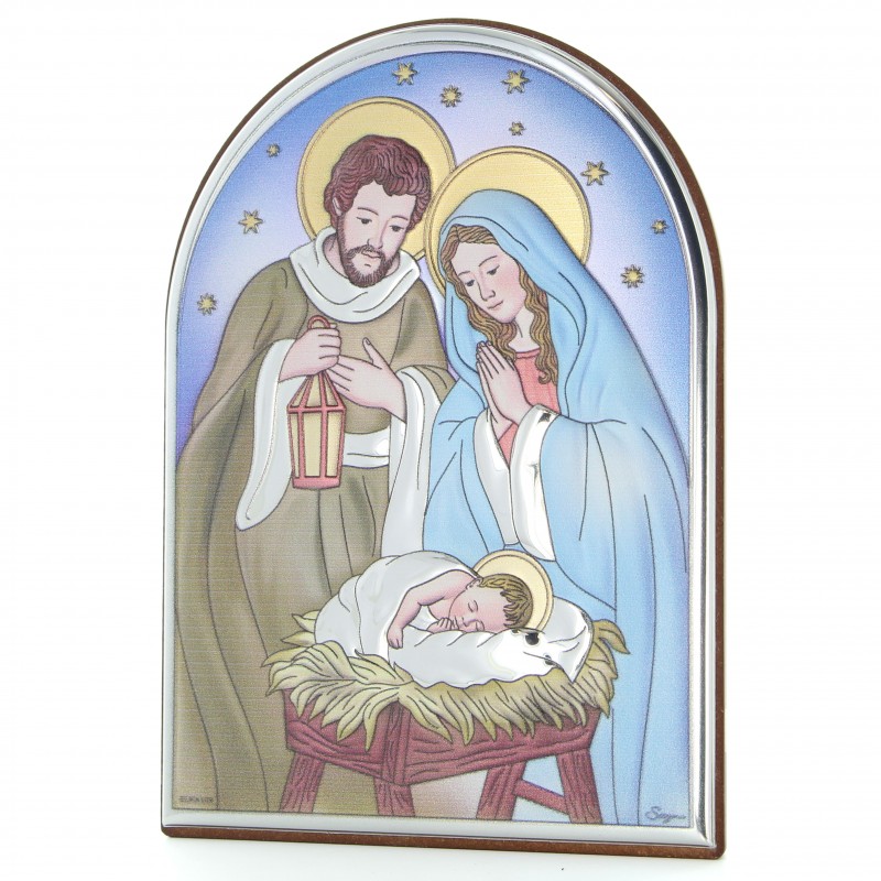 Cornice della Sacra Famiglia su lastra metallica colorata 15cm