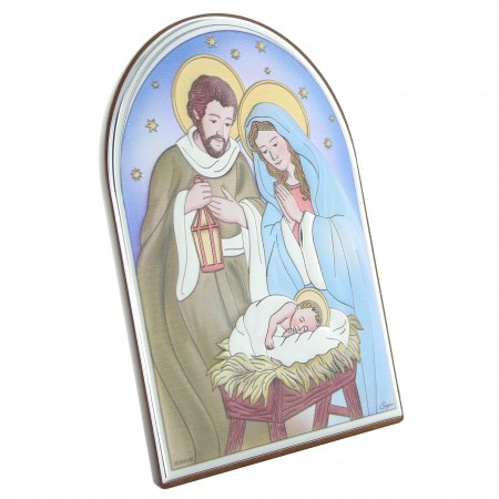 Cadre de la Sainte Famille sur plaque métal coloré 15cm