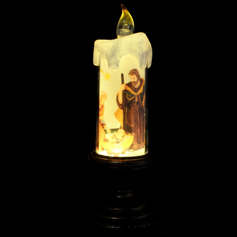 Bougeoir De L'Avent Nativité Noël En Métal Noir Avec Base Bois Rustique - Décoration Crèche Festive 16cm Ou 30cm