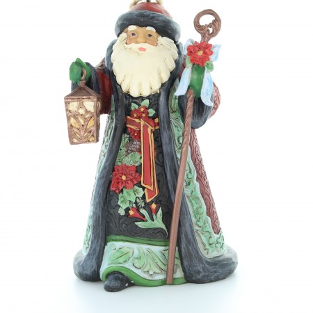 Father Christmas statue with cane and lamp 15cm