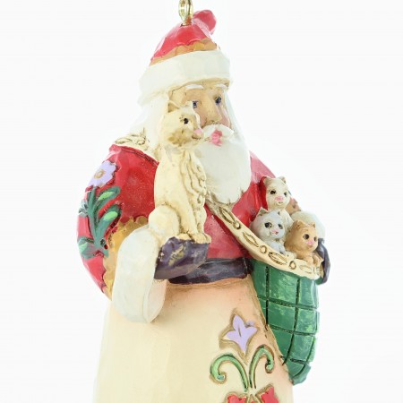 Father Christmas statue with cat in bag 9cm in resin