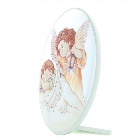White oval frame Angel lantern 10x13cm