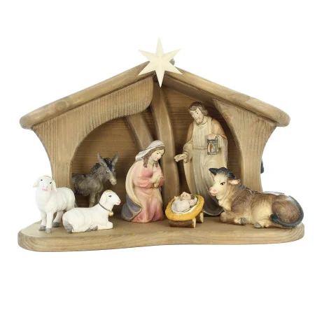 Wooden Nativity Scene 9 characters,LED lighting 15cm