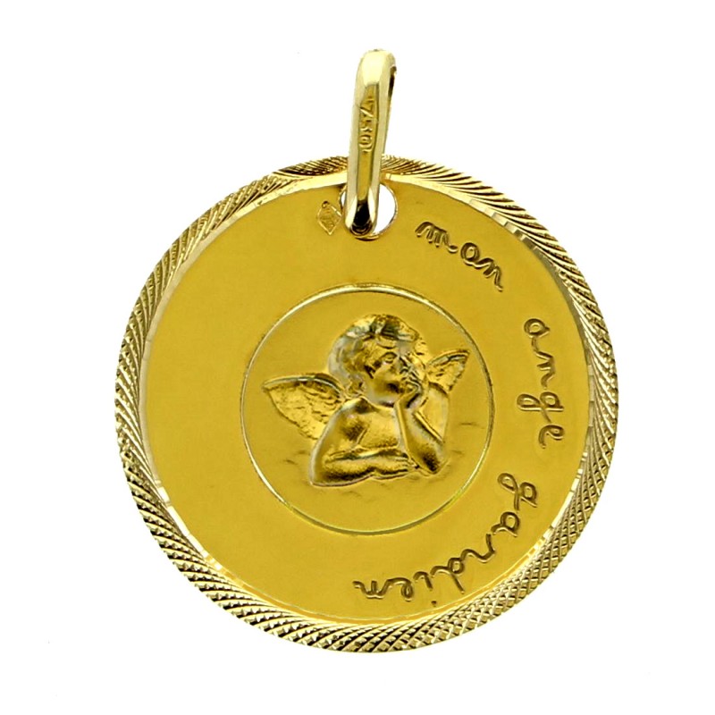 Médaille Ange gardien en or 18 carats 18mm