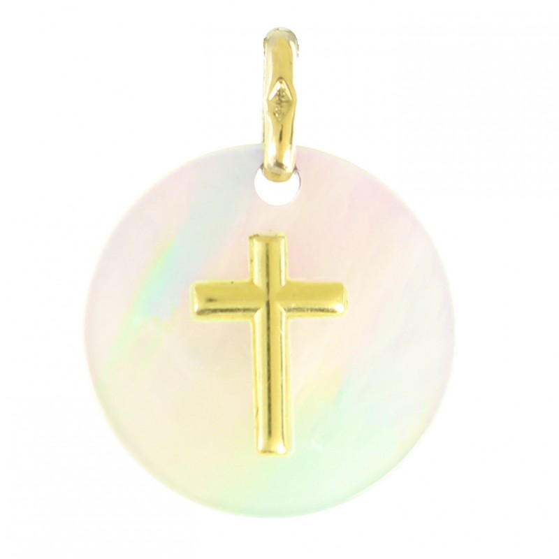 Mother-of-pearl medal with 18-carat gold cross 16mm