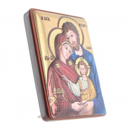 Cadre religieux de la Sainte Famille en bois et argent 5x7cm